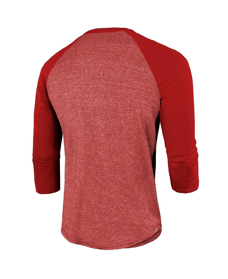 Men's Majestic Threads Scarlet San Francisco 49ers 2023 Nfc Champions Tri-Blend Raglan 3/4-Sleeve T-shirt