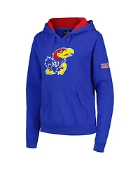 Women's Stadium Athletic Royal Kansas Jayhawks Big Logo Pullover Hoodie