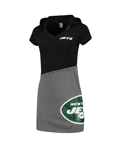 Women's Refried Apparel Black, Gray New York Jets Hooded Mini Dress