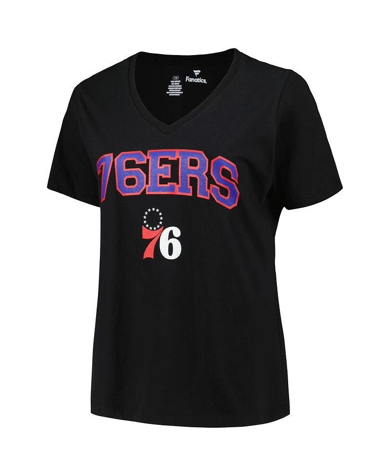 Women's Profile Black Philadelphia 76ers Plus Size Arch Over Logo V-Neck T-shirt