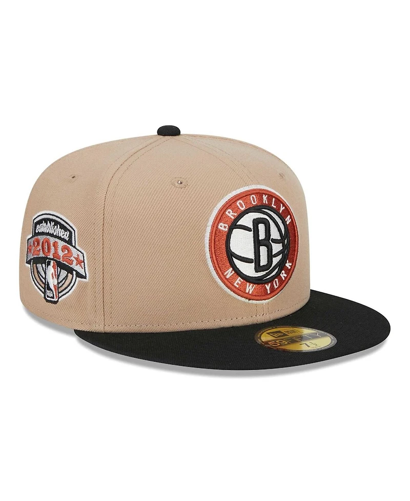 Men's New Era Tan, Black Burnt Orange Logo 2-Tone 59FIFTY Fitted Hat