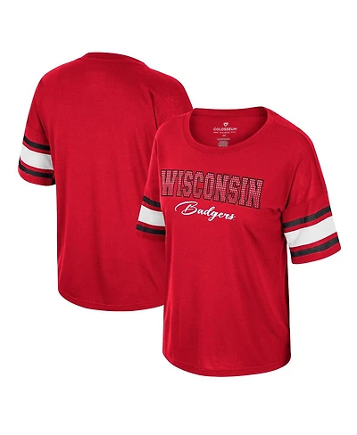 Women's Colosseum Red Wisconsin Badgers I'm Gliding Here Rhinestone T-shirt