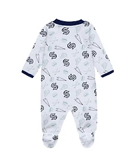 Baby Boys and Girls Wear by Erin Andrews White Seattle Kraken Sleep Play Full-Zip Footed Jumper with Bib