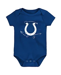 Baby Boys and Girls Royal, White, Heather Gray Indianapolis Colts Three-Pack Eat, Sleep and Drool Retro Bodysuit Set