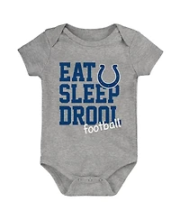 Baby Boys and Girls Royal, White, Heather Gray Indianapolis Colts Three-Pack Eat, Sleep and Drool Retro Bodysuit Set