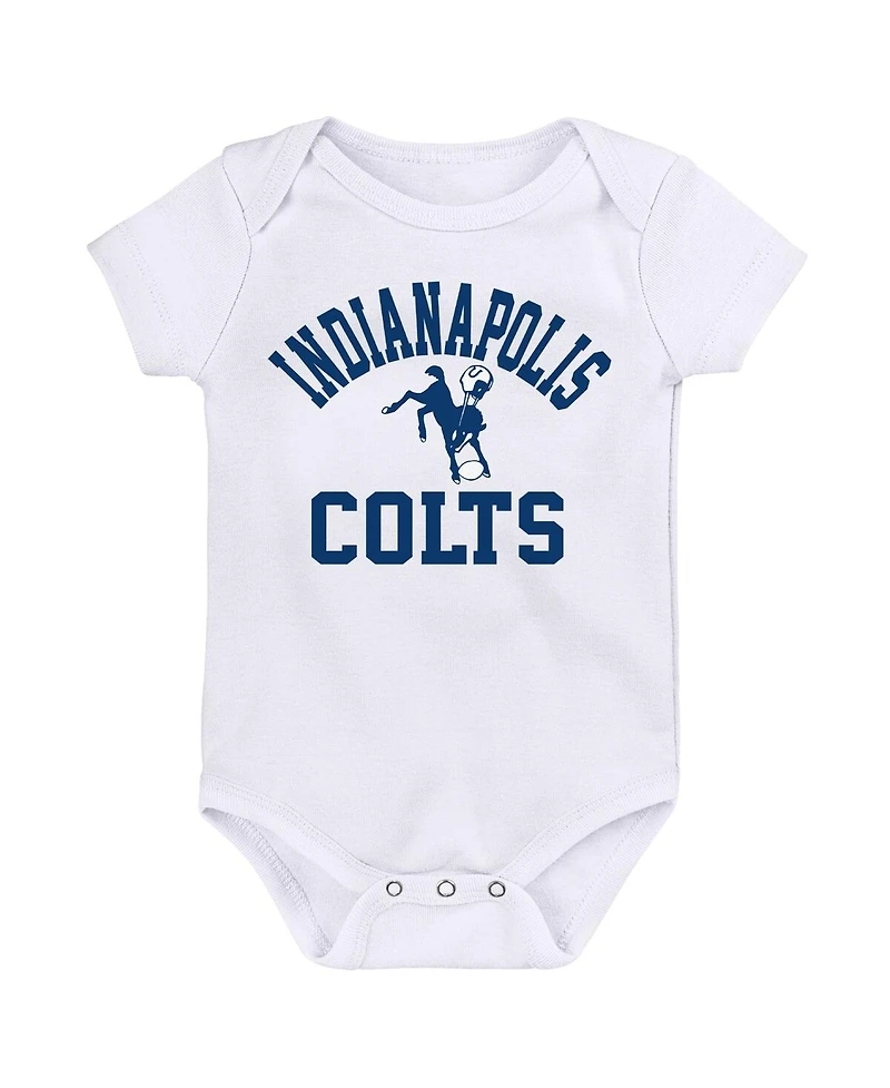 Baby Boys and Girls Royal, White, Heather Gray Indianapolis Colts Three-Pack Eat, Sleep and Drool Retro Bodysuit Set