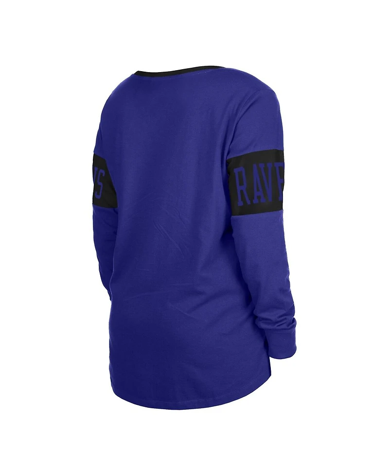 Women's New Era Black Baltimore Ravens Lace-Up Notch Neck Long Sleeve T-shirt