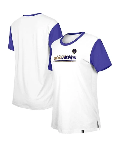 Women's New Era White, Purple Baltimore Ravens Third Down Colorblock T-shirt