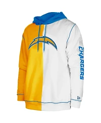 Men's New Era Gold, White Los Angeles Chargers Third Down Split Raglan Pullover Hoodie