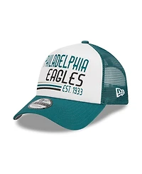 Men's New Era White, Midnight Green Philadelphia Eagles Stacked A-Frame Trucker 9FORTY Adjustable Hat