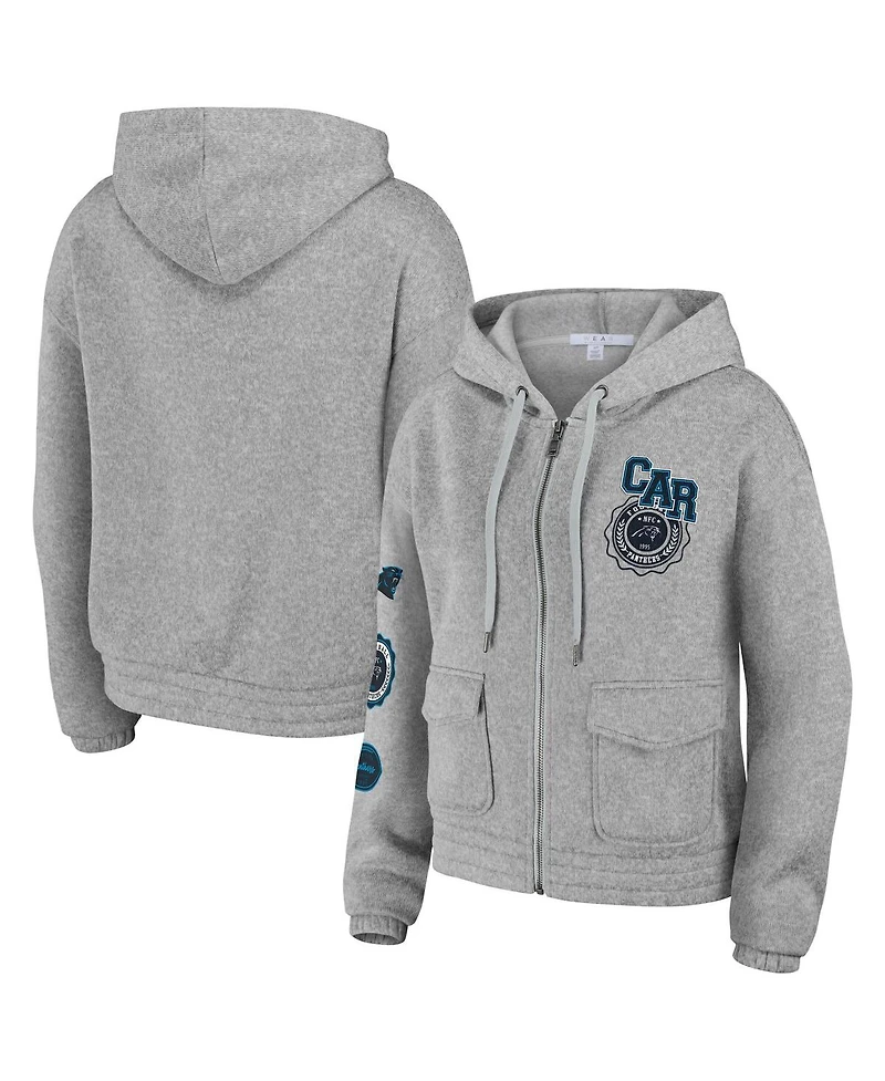 Women's Wear by Erin Andrews Heather Gray Carolina Panthers Full-Zip Hoodie