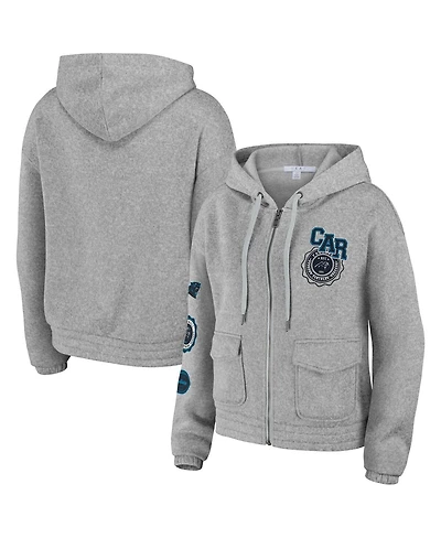 Women's Wear by Erin Andrews Heather Gray Carolina Panthers Full-Zip Hoodie