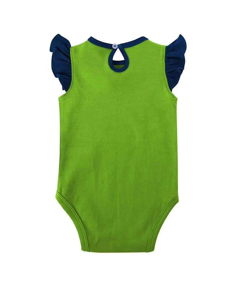 Baby Girls Navy, Neon Green Seattle Seahawks Spread the Love 2-Pack Bodysuit Set
