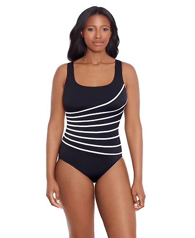 Longitude by Mimi Flamingo Women's Block It Up 8 Overlay Fank Tank One Piece