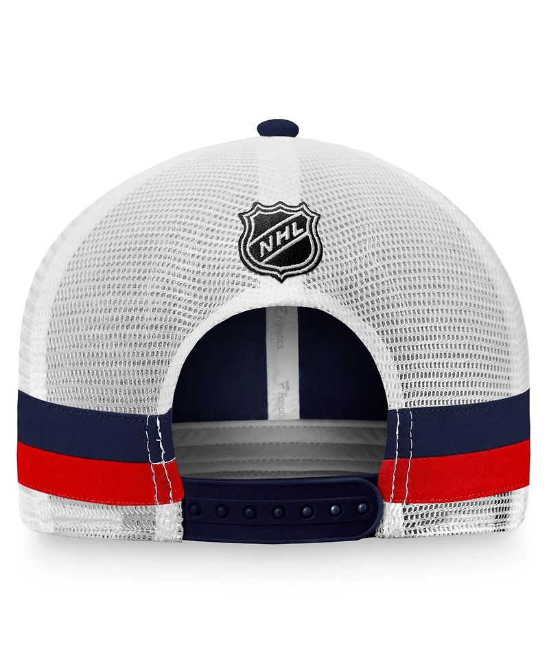 Men's Fanatics Navy, White Washington Capitals Fundamental Striped Trucker Adjustable Hat