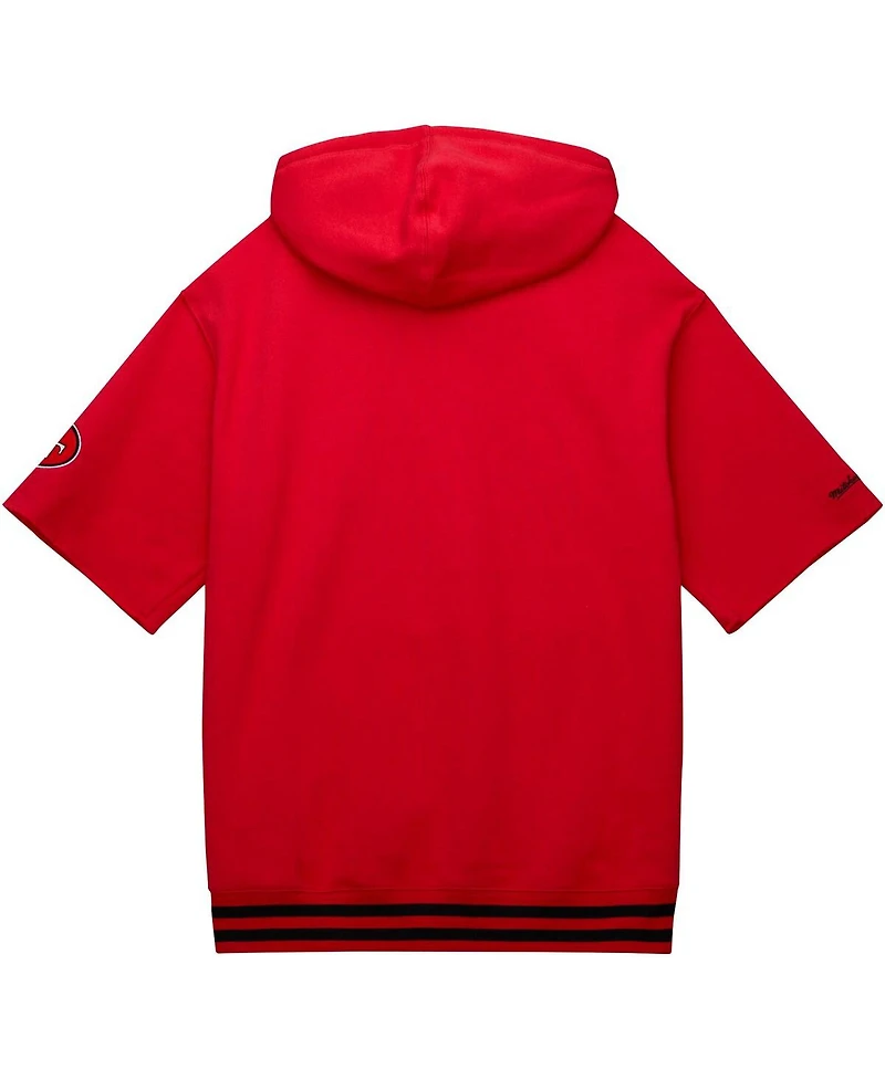 Men's Mitchell & Ness Scarlet San Francisco 49ers Pre-Game Short Sleeve Pullover Hoodie