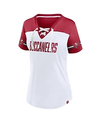 Women's Fanatics White Tampa Bay Buccaneers Dueling Slant V-Neck Lace-Up T-shirt