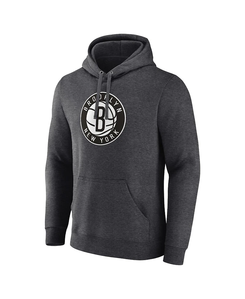 Men's Fanatics Heather Charcoal Brooklyn Nets Primary Logo Pullover Hoodie