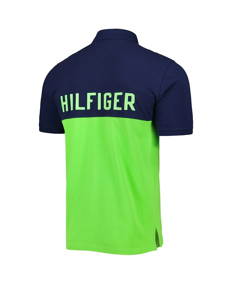 Men's Tommy Hilfiger Neon Green, College Navy Seattle Seahawks Color Block Polo Shirt