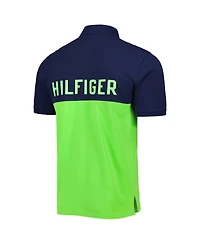 Men's Tommy Hilfiger Neon Green, College Navy Seattle Seahawks Color Block Polo Shirt