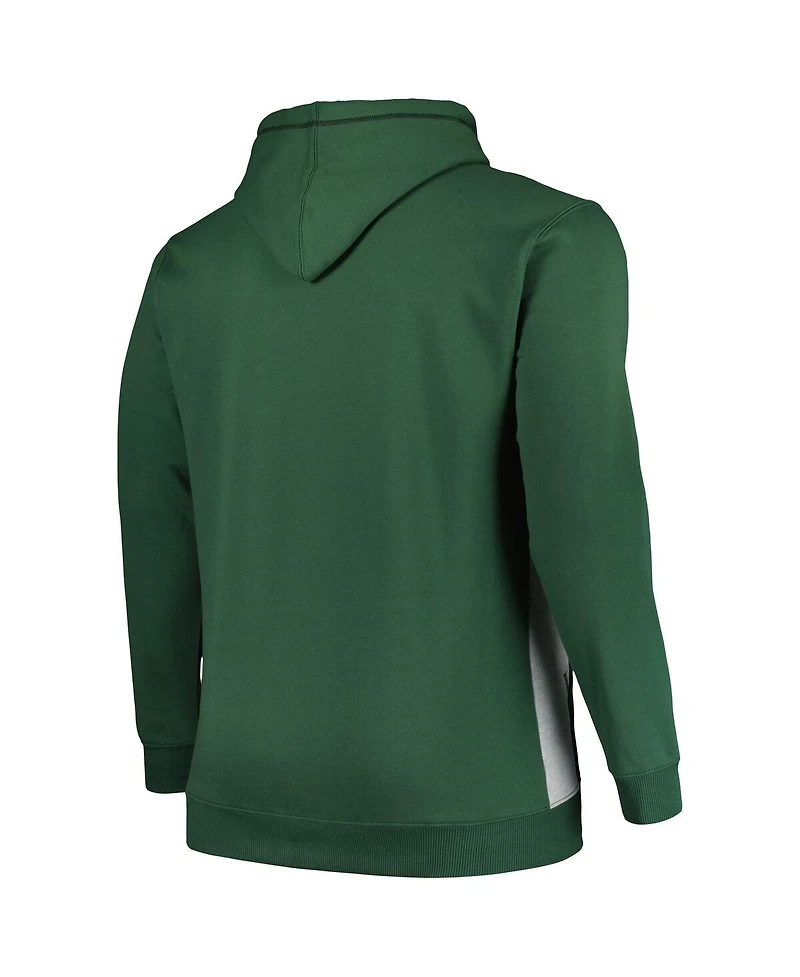 Men's Fanatics Hunter Green, Heather Gray Milwaukee Bucks Big and Tall Contrast Pieced Stitched Full-Zip Hoodie