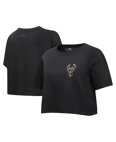 Women's Pro Standard Black Milwaukee Bucks Holiday Glam Boxy T-shirt