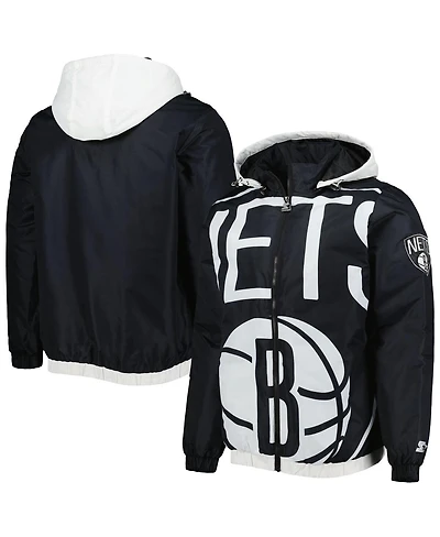 Men's Starter Black Brooklyn Nets The Triple Double Full-Zip Hoodie Jacket