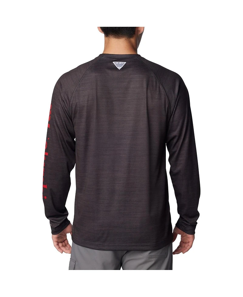 Men's Columbia Heather Charcoal Georgia Bulldogs Pfg Terminal Tackle Omni-Shade Raglan Long Sleeve T-shirt
