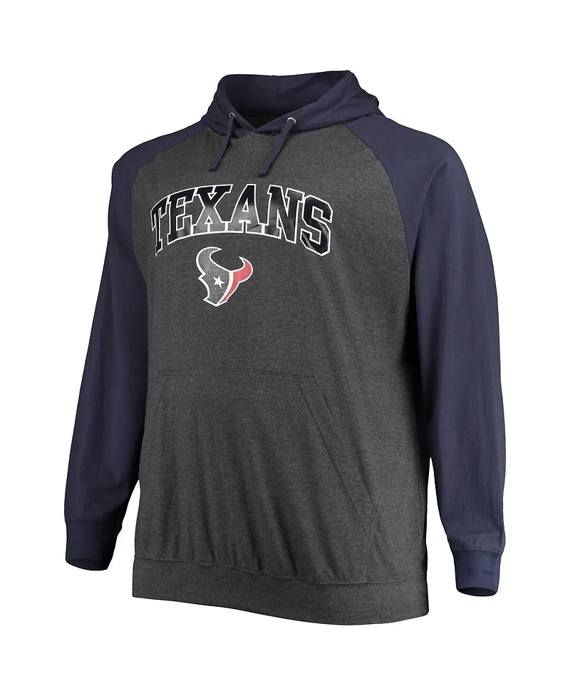 Men's Fanatics Navy, Heathered Charcoal Houston Texans Big and Tall Lightweight Raglan Pullover Hoodie