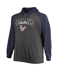 Men's Fanatics Navy, Heathered Charcoal Houston Texans Big and Tall Lightweight Raglan Pullover Hoodie