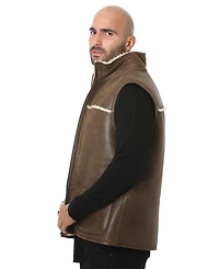 Furniq Uk Men's Sheepskin Waistcoat, Vinatge Camel with Beige Curly Wool
