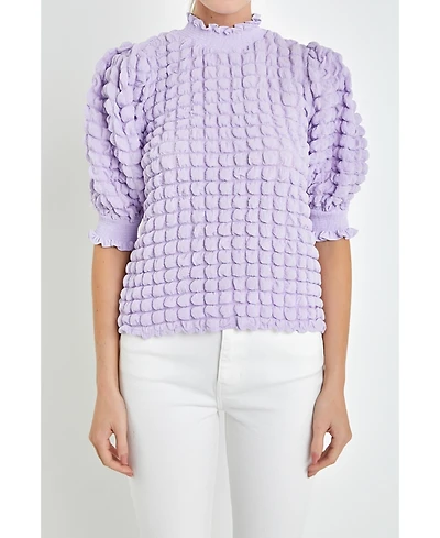 Women's Textured Mock Neck Short Sleeve Blouse