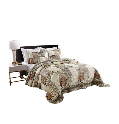 MarCielo 3 Piece Quilted Bedspread Quilt Set Lightweight Bedspread Cheetah