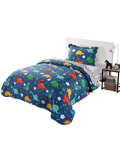 MarCielo 100% Cotton Kids Quilt Dinosaur Bedspread Set for Teens Girls Bedding - Twin