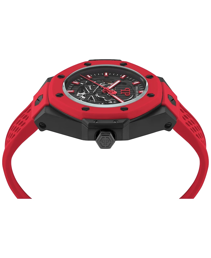 Philipp Plein Men's Automatic Skeleton Royal Red Silicone Strap Watch 46mm