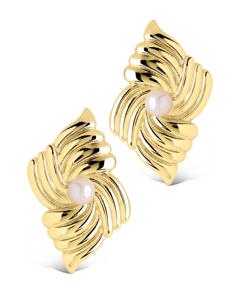 Sterling Forever Silver-Tone or Gold-Tone Freshwater Pearls Fantaisie Studs