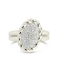 Sterling Forever Silver-Tone or Gold-Tone Cubic Zirconia Detailed Statement Galette Ring