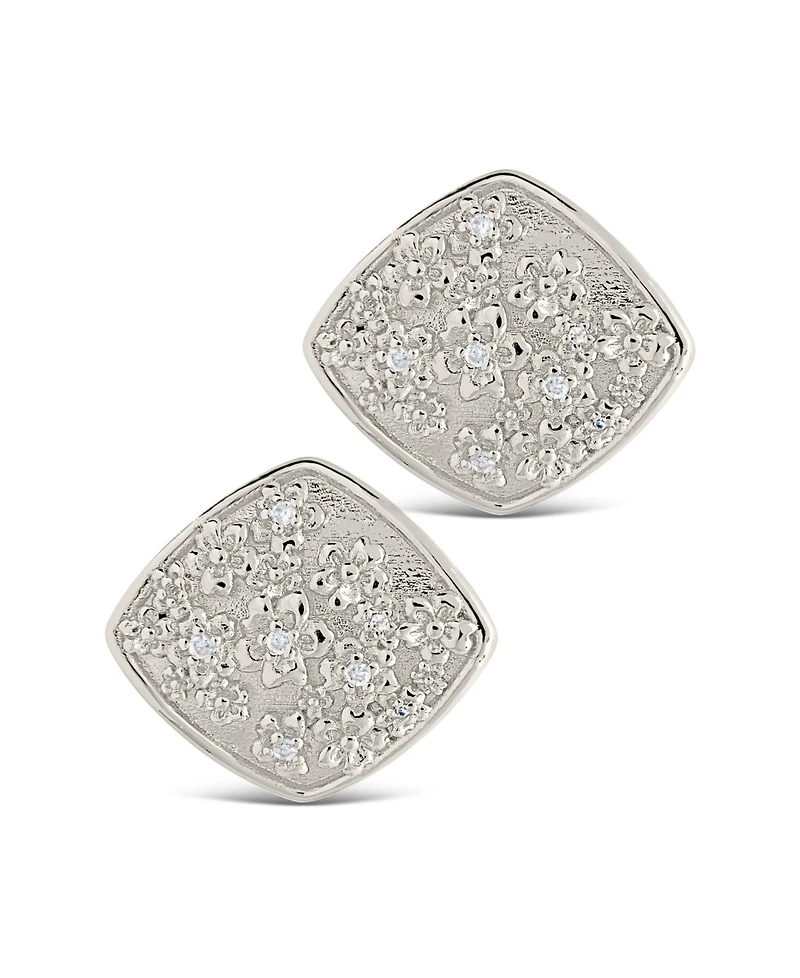 Sterling Forever Gold-Tone or Silver-Tone Cubic Zirconia Detail Flower Pendant Ophelia Studs