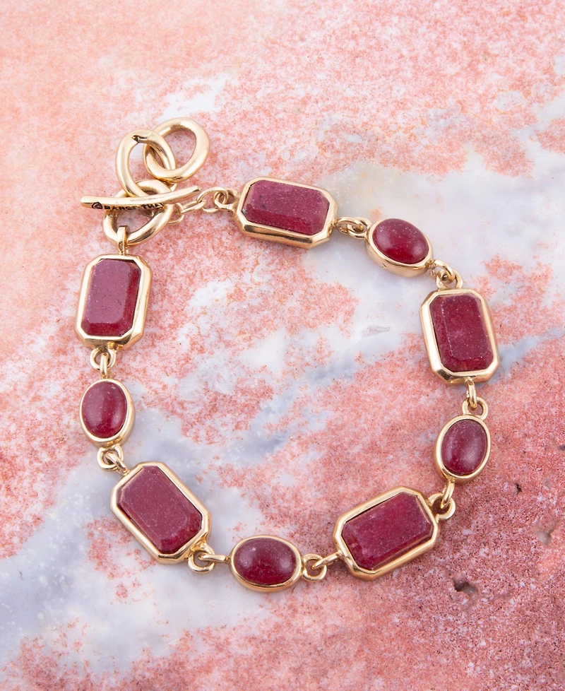 Barse Delicately Genuine Red Onyx Rectangle and Circle Link Bracelet