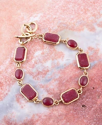 Barse Delicately Genuine Red Onyx Rectangle and Circle Link Bracelet