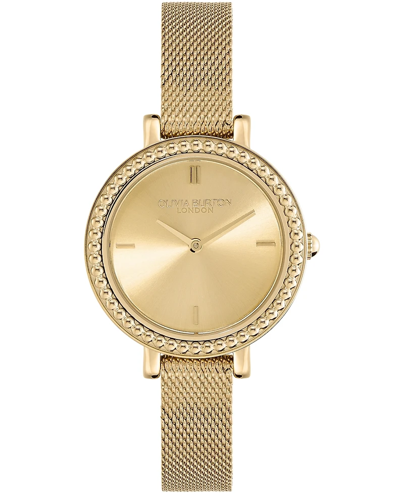 Olivia Burton Women's Vintage-Like Bead Gold-Tone Stainless Steel Mesh Watch 30mm