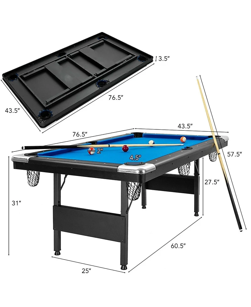 Sugift 6 Feet Foldable Billiard Pool Table with Complete Set of Balls