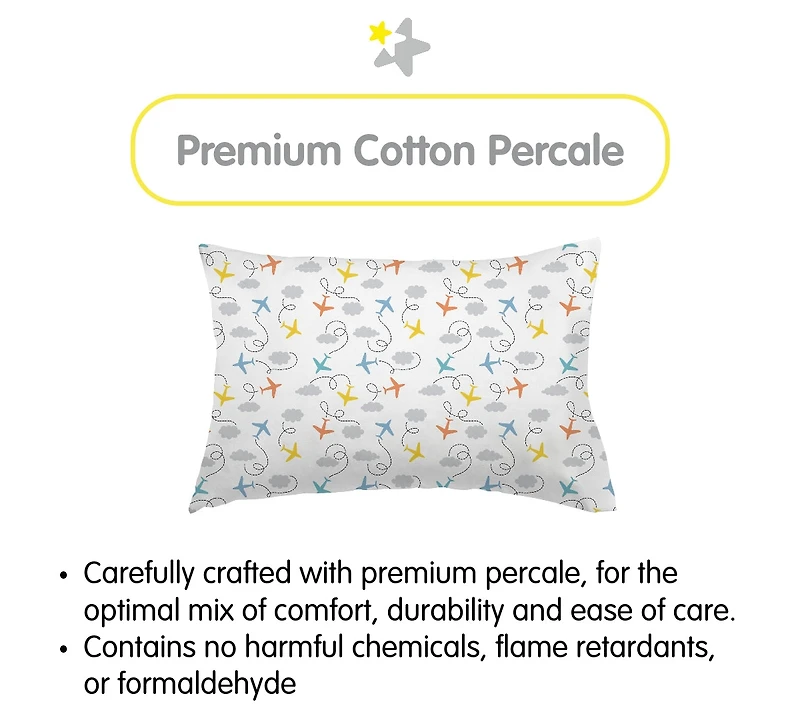 Breathable Baby Cotton Percale Pillowcase, For 13" x 18" Toddler Pillow