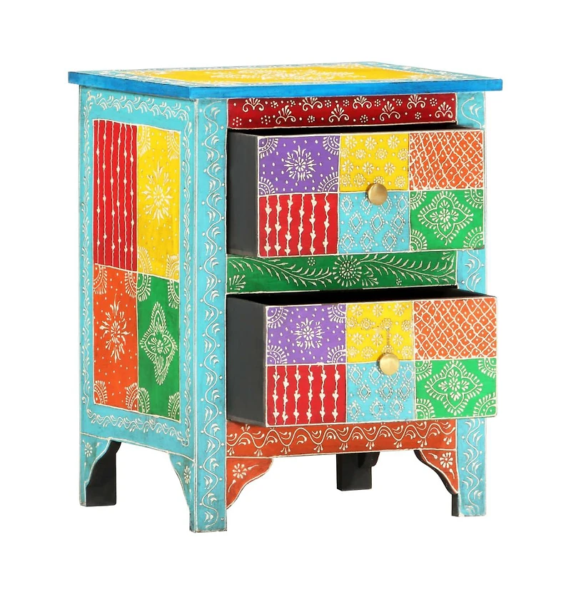 Hand Painted Bedside Cabinet 15.7"x11.8"x19.7" Solid Mango Wood