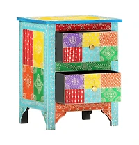 Hand Painted Bedside Cabinet 15.7"x11.8"x19.7" Solid Mango Wood