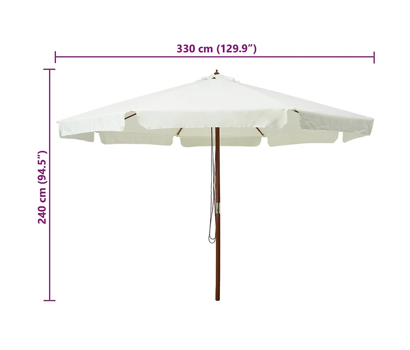 Garden Parasol with Wooden Pole 129.9" Sand White