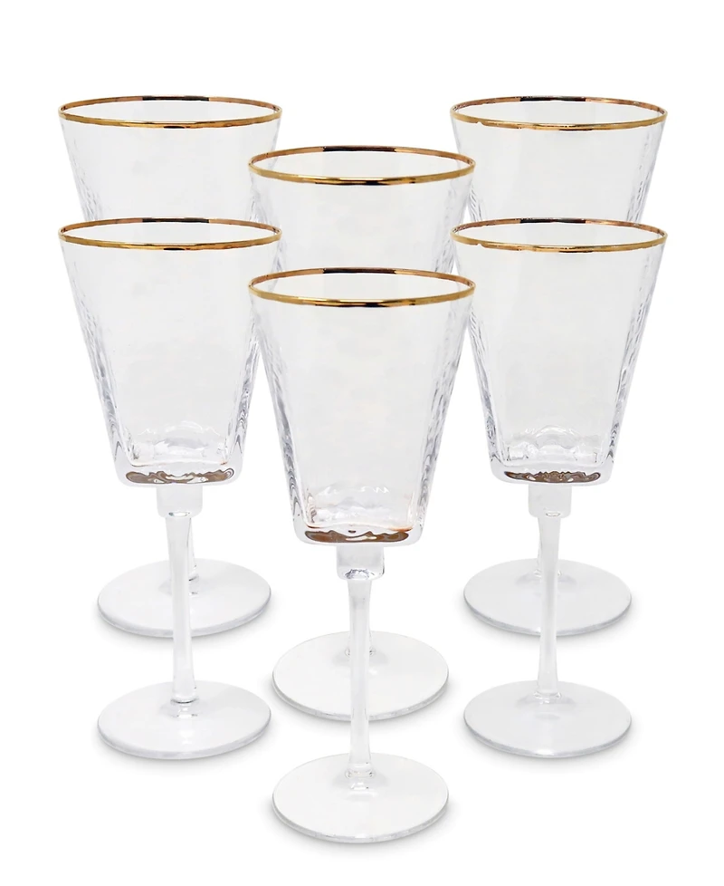 Vivience Square Shaped Rim Hammered Wine Glasses, Set of 6