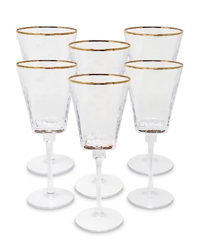 Vivience Square Shaped Rim Hammered Wine Glasses, Set of 6