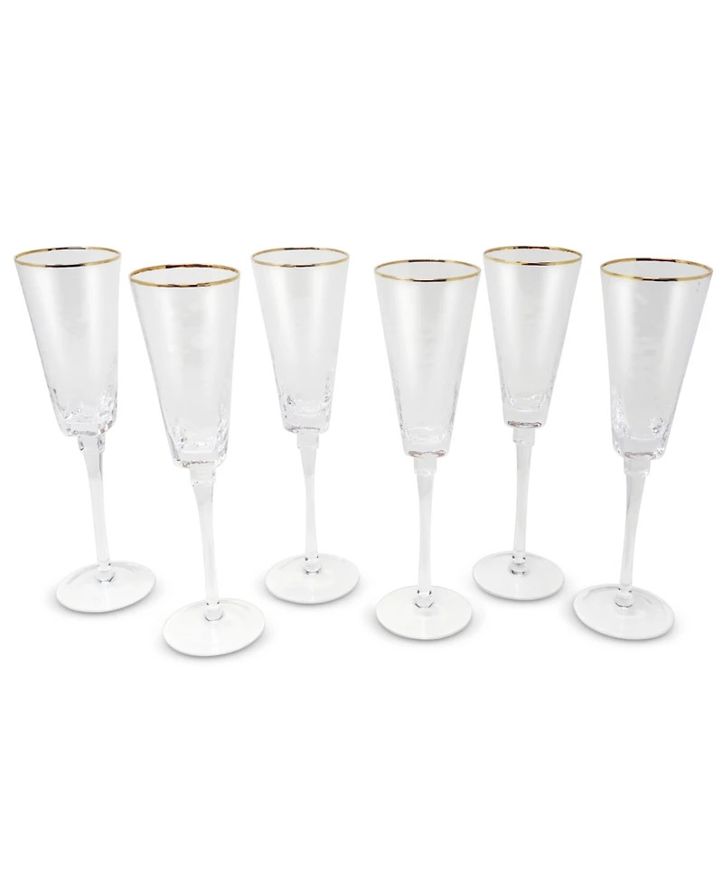 Vivience Square Shaped Rim Hammered Flute Glasses, Set of 6