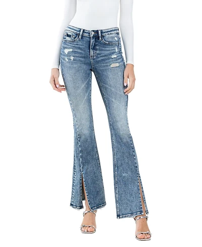 Flying Monkey Women's High Rise Split Hem Flare Jeans